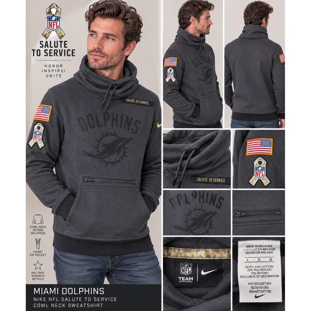 Nike Miami Dolphins Salute to Service Hoodie Mens L NFL Military 803915